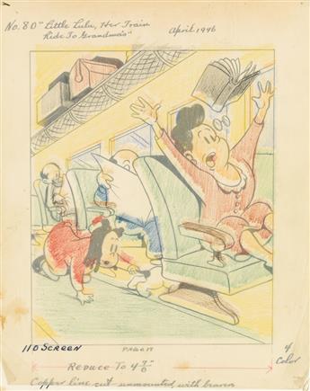 FLEISCHER STUDIOS (MARJORIE HENDERSON BUELL). Group of 12 illustrations for Marges Little Lulu; Her Train Ride to Grandmas.